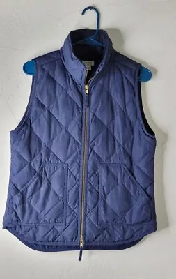 Ladies J Crew Navy Excursion Quilted Puffy Down Vest Sz S Gold Accents • $23.99