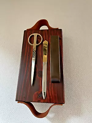 Vintage MCM Scissors And Letter Opener Brass - Box Sheath Desk Set Made In Italy • $19.99