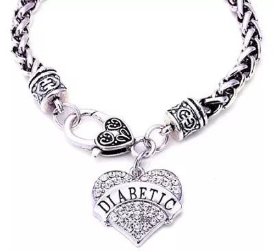 Diabetes Womens Diabetic Bracelet Medical Alert Id 7.5 Silver Tone Jewelry New • $14.60