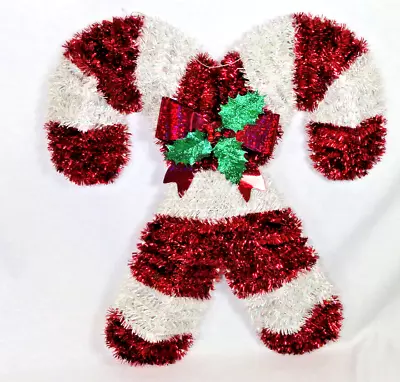 Double Candy Cane Tinsel Wreath Christmas Decor. Indoor/Outdoor Red & White 18  • $14.39