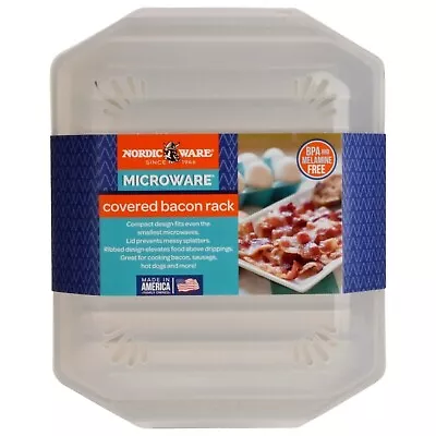 Mess Free Microwave Covered Bacon Rack With Lid 7.6  X 8.8  White & Clear • $6.97