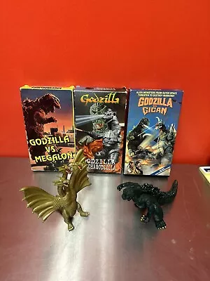 Godzilla Vhs Lot With Godzilla & King Ghidorah Bandai Bnedable Figures • $59