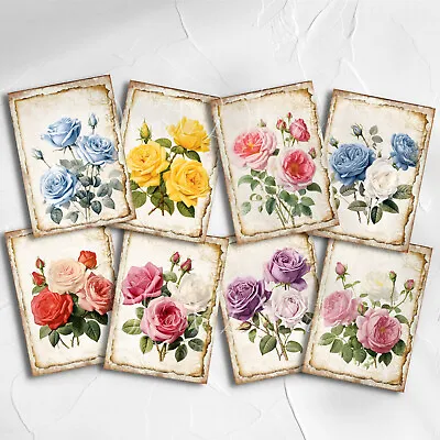 Vintage Floral Mixed Roses Shabby Chic Cards Tags Journal Card Making Supplies • £2.80