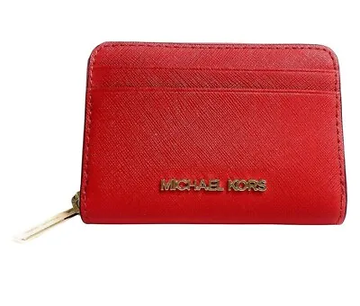 Michael Kors Women Medium Zip Around Card Case Coin Pouch Wallet Bright Red • $44.99