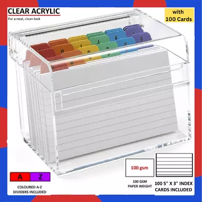 £10.39 • Buy Acrylic Index Box Crystal Clear Home Office Record Keeper Storage With 100 Cards
