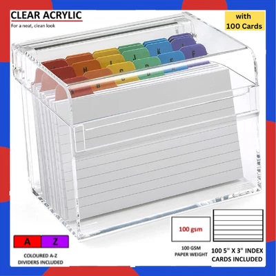 £10.39 • Buy Acrylic Index Box Crystal Clear Home Office Record Keeper Storage With 100 Cards