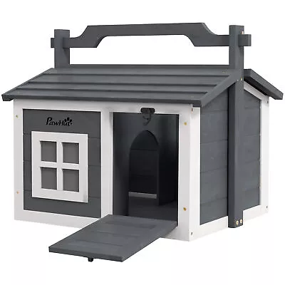 PawHut Rabbit Hutch Indoor Outdoor W/ Top Handle Openable Roof - Grey • £51.99