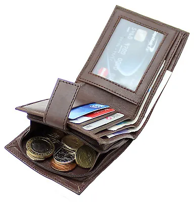 £7.95 • Buy Mens RFID BLOCKING Real Leather Wallet With Zip Coin Pocket & ID Window 44-Brown