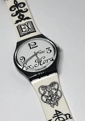 1995 New Mint Vintage Swatch Watch GB163 Black Letter In Case With Papers ✅ • $50