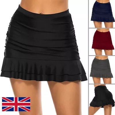 High Waist Swim Shorts Skirt Ruched Bikini Bottom Brief Beach Short Dress Women • £2.99