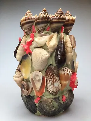 Antique Folk Art Mosaic Coral Seashells Sculpture Vase Memory Jug  • $69.99