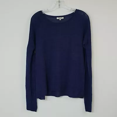 Madewell Dark Navy Sweater Linen Ribbed Knit Relaxed Scoop Neck Sz S Long Sleeve • $16.50