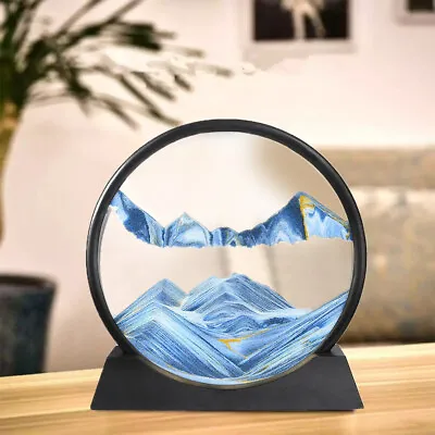 Moving Flowing Sand Round Glass Art Pictures 3D Sandscape In Motion Display Deco • £7.95