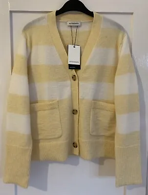 Marks&Spencer M&S Autograph Wool Blend Button Striped Cardigan 14 Yellow Mix NEW • £20.99