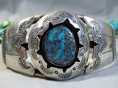 NAVAJO Frank Ramone Natural MORENCI TURQUOISE Sterling Silver SHADOWBOX Bracelet • $549