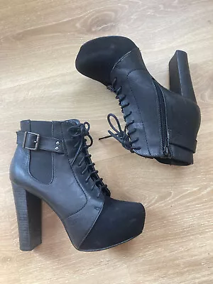 Black Platform Hiker Boots 5 Miss Selfridge • £10