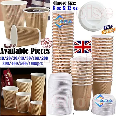 8/12/16oz Disposable Coffee Cups Ripple Paper Cups For Hot & Cold Drink 10-100x • £11.25