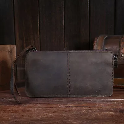 Crazy Horse Genuine Leather Men Vintage Long Wallet Pocket Clutch Money Bag ** • $20.88