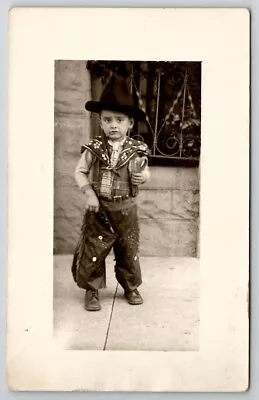 RPPC Cute Little Cowboy Studded Fringe Chaps Hat Rope Rodeo Ready Postcard F29 • $28.95