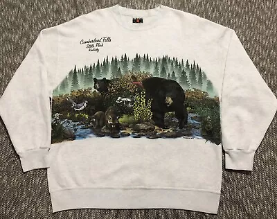 Vintage 90s Habitat Crewneck Sweatshirt Bears Forest Signal Spots Sz XL Kentucky • $54.99