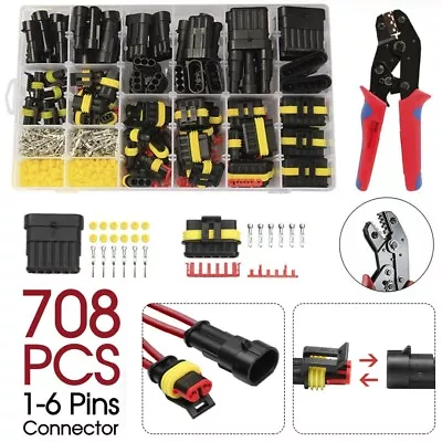 708PCS Waterproof 1-6 Pin Way Car Auto Cable Electrical Wire Connectors Plug Kit • $17.90