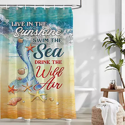 Mermaid Shower Curtain Summer Ocean Beach Bathroom Decor Nautical Shower Curtain • $9.51