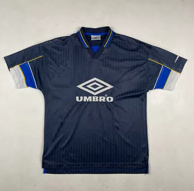 Vintage Umbro Collared Top Mens Large Blue 90’s Sportswear Football Top Blank • £14.95