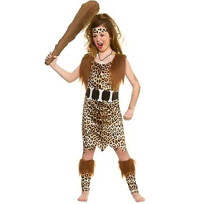 £12.09 • Buy Wicked Costumes Prehistoric Cave Girl Leopard Print Girls Fancy Dress New