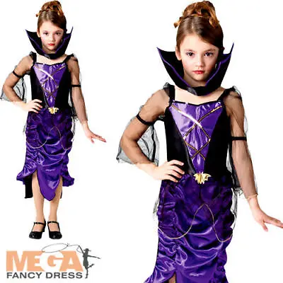 Gothic Vampiress Girls Fancy Dress Kids Halloween Childs Vampire Costume Outfit • £8.99