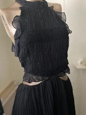Zara Black Midi Contrast Pleated Dress With Ruffles Size M BNWT RRP £55.99🌹 • £30