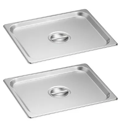 (2 Pack) 1/2 Half Size Hotel Chaffer Pan Cover Lid Flat Handle Steel Steam Table • $39.77