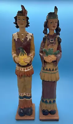 Native American Indian Couple Resin Thanksgiving Harvest Figurines 12  Tall • $35