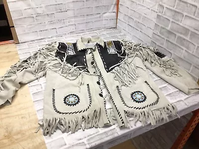 Leather Western Cowboy Jacket With Fringe And Beads • $99.99