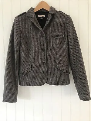 FOREVER 21 JACKET - WOOL BLEND LINED - Brown Tweed / Plaid CROPPED Size Medium • £12.50