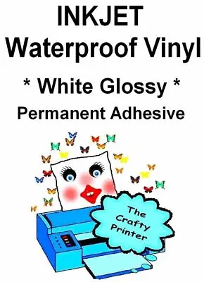 INKJET Waterproof PERMANENT Adhesive Decal Vinyl - 10 Sheets - GLOSSY WHITE • $18.95