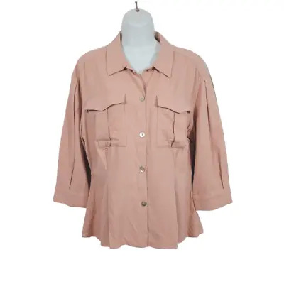$29 • Buy Zara Linen Safari Cargo Pocket Shell Button Down Shirt Jacket Size Large