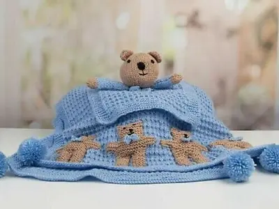 Knitting Pattern Only - Adorable DK Baby Teddy Bear Comforter Blankie & Blanket • £1.99