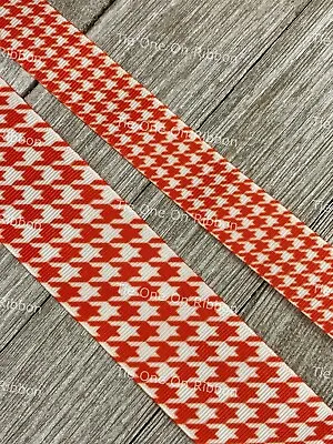 Printed Grosgrain Ribbon 2 Widths 3 & 5 Yards Red White Houndstooth Plaid • $5.20