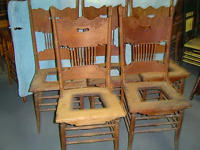 5 Matching Oak Pressed Back Chairs - Early 1900's -   • $450