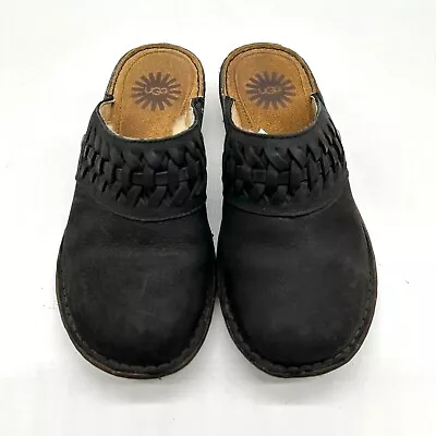 UGG Clog Womens Theresa Slip On Braided Leather Sheep Lined Mules Black US 5 • $17.49