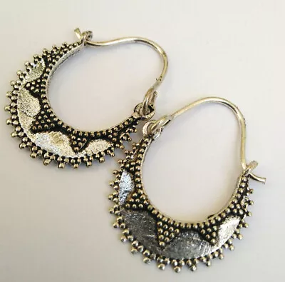 £4.99 • Buy Small Hoop Earrings Plain Festival Silver Colour Hippy Boho Ethnic Fashion Fest