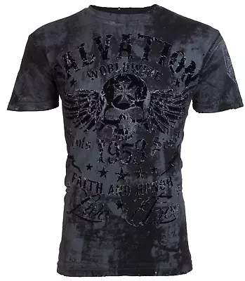 Archaic By Affliction Men's T-Shirt BLACK TIDE Skull Black Biker • $23.95