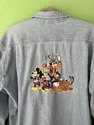 Vintage Disney Character Mickey  Fab Five  Embroidered Denim Shirt - Size MEDIUM • $23