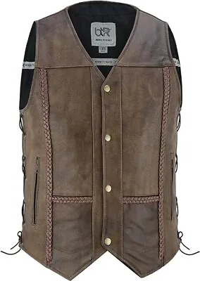 Men's Motorcycle Motocross Premium Quality Sleeveless Leather Vest Biker Riders • $49.99