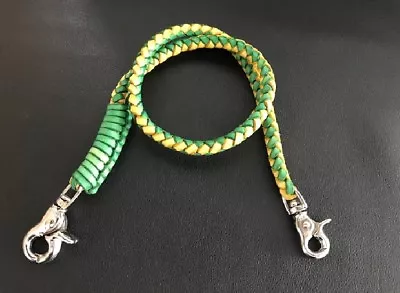 Handmade Wallet Chain - Biker Chain Genuine Leather Green - Yellow 8 Mm • $32