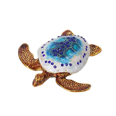 Blue Turtle Trinket Box Magnetic Jewelry Box Hand-painted Figurine Ring Holder • $16.99