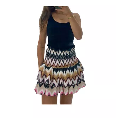 Ladies Womens RaRa Zig Zag Printed Short Skirt Pleated Tutu Kilt Elastic Skirt • $24.89