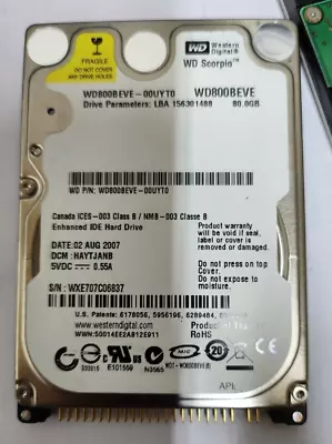 Western Digital WD800BEVE-00UYT0 80GB IDE/ATA  2.5  Laptop Hard Drive - NEW Pull • $27.50