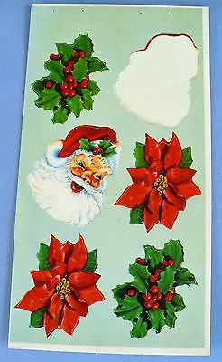 Vintage Dennison Christmas 5 Sticker 1 Sheetsantaholly Missing A Santa Face • $5