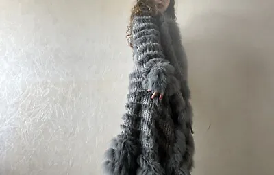 £0.99 • Buy Maxi Knitted Fur Fur Grey Coat Authentic (picture Reference Size Small And 4’9